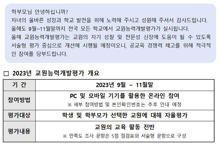 이리남성여자고등학교 :: 공지사항 :: 교원능력개발평가 실시 안내