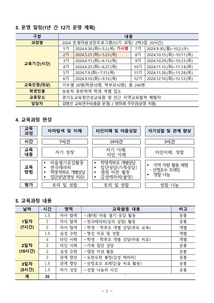 학부모-학생 인성교육, 학생맞춤형 온빛마음 성장 프로그램 운영 안내(숙박형) :: 공지사항 :: 광탄중학교 광탄중학교 :: 공지사항 :: 학부모-학생... 